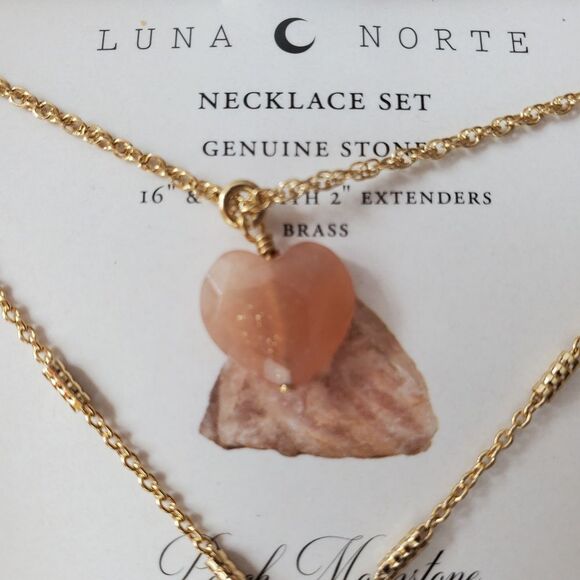 Luna Norte Heart Moonstone Necklace Set Gold Tone - Picture 5 of 7